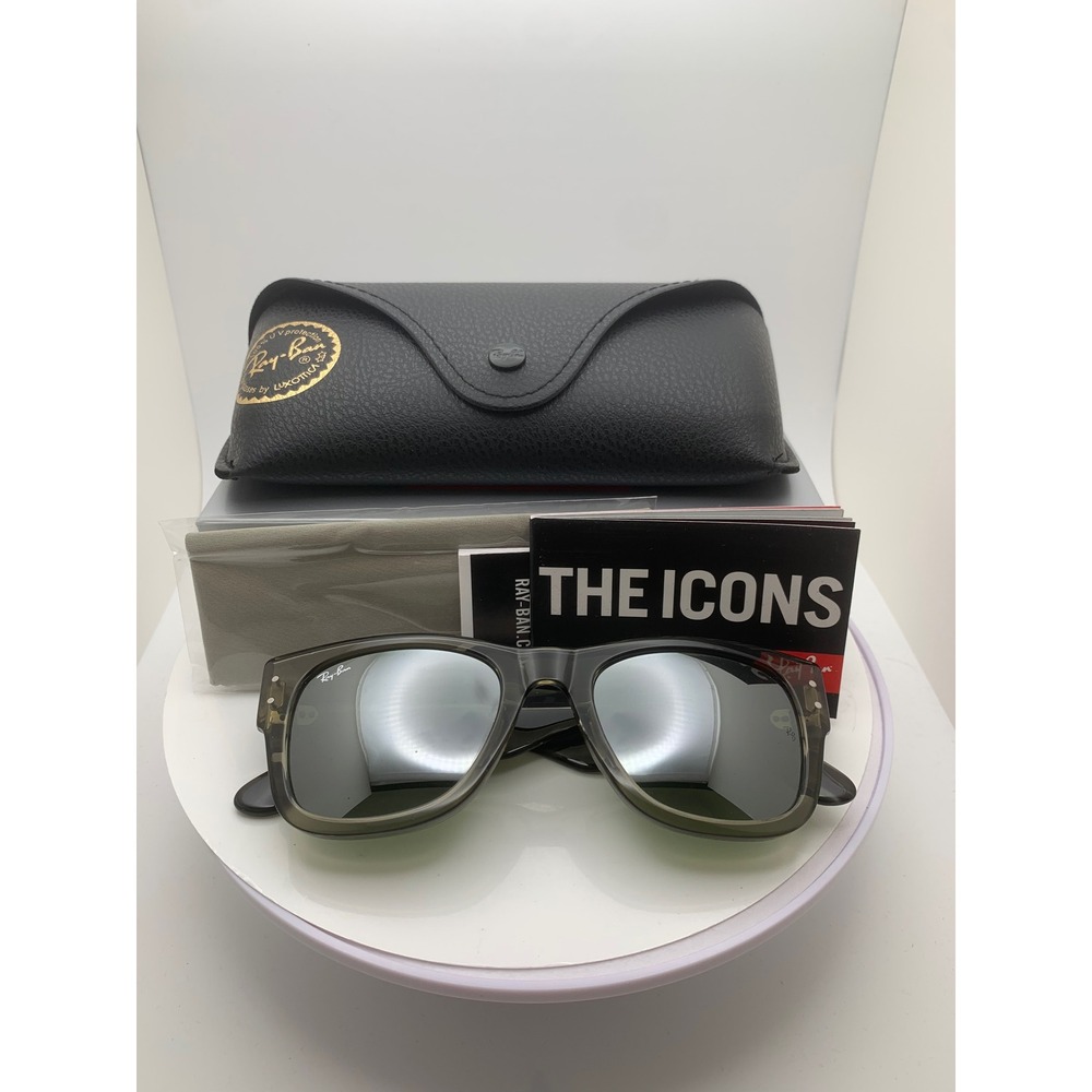 NIB Ray-Ban Mega Wayfarer RB 0840S Striped Grey Green Lens Unisex Sunglasses